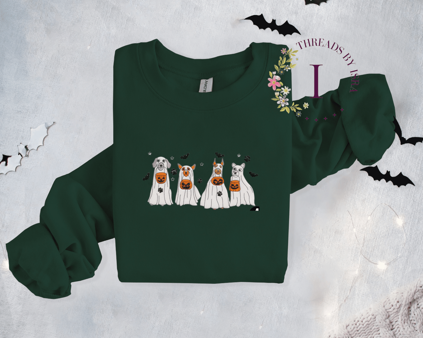 Ghost Dogs Trick-or-Treat Embroidered Sweatshirt/Hoodie | Cute & Spooky Vibes πΆπ»