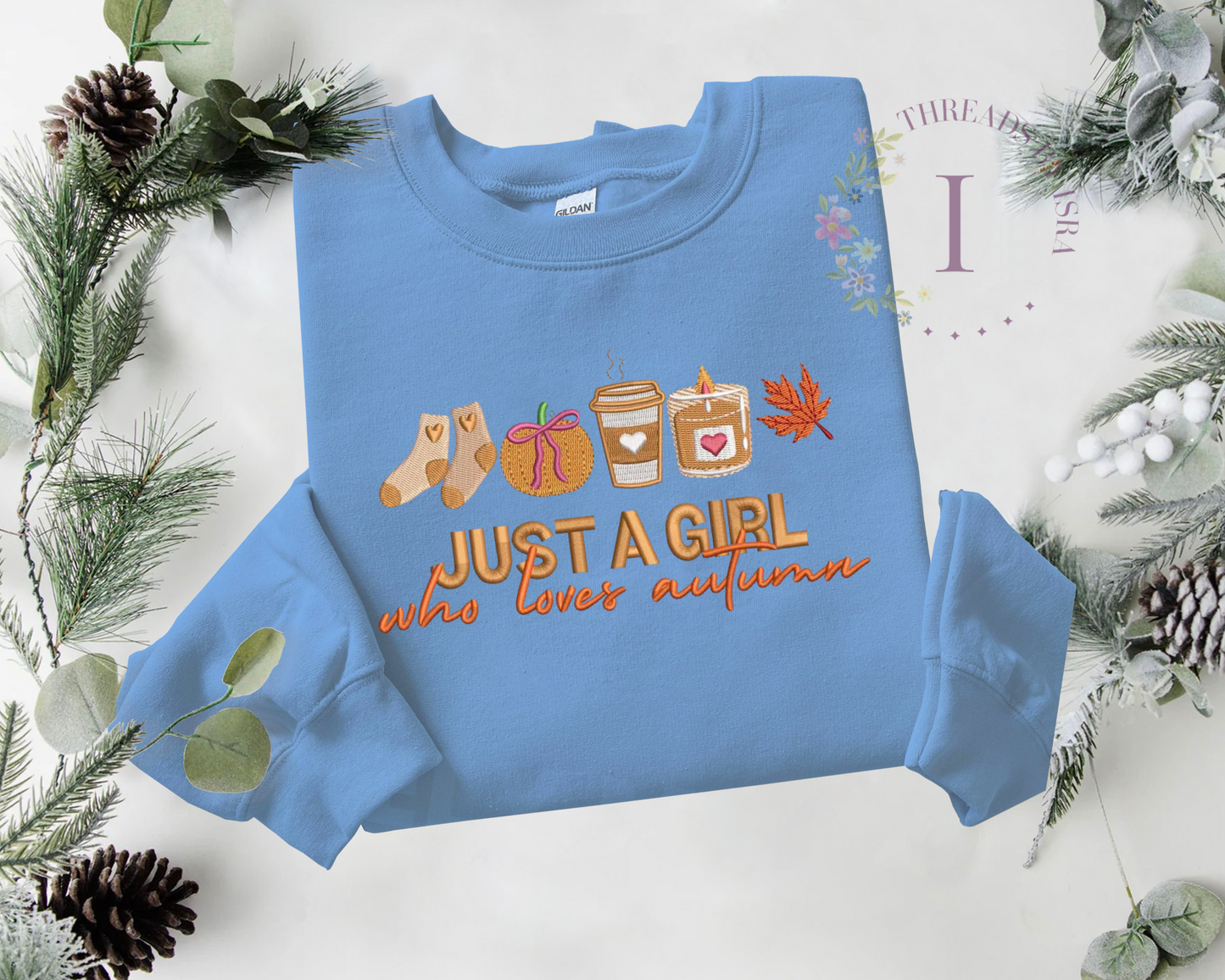 Just a Girl Who Loves Autumn Embroidered Sweatshirt - Cozy Fall Aesthetic Crewneck or Hoodie
