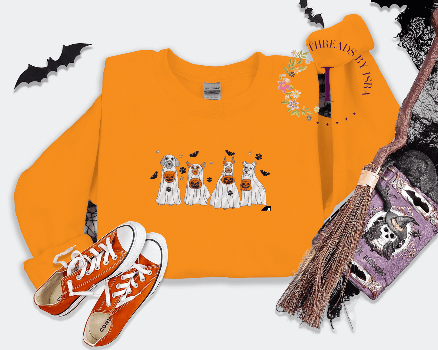 Ghost Dogs Trick-or-Treat Embroidered Sweatshirt/Hoodie | Cute & Spooky Vibes πΆπ»