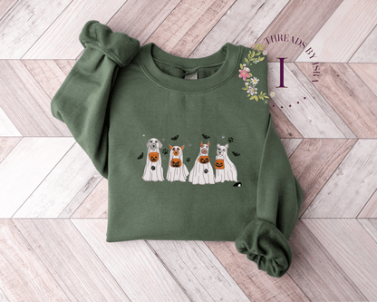 Ghost Dogs Trick-or-Treat Embroidered Sweatshirt/Hoodie | Cute & Spooky Vibes 🐶👻