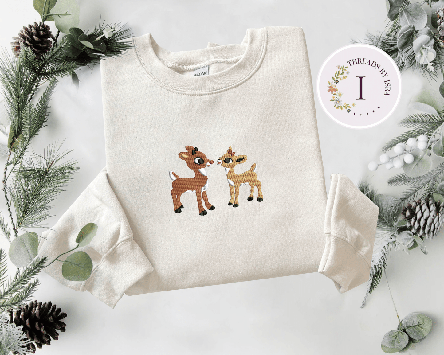 Embroidered Christmas Reindeer & Friend Sweatshirt/Hoodie