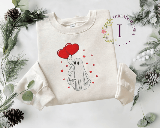 Valentines Day Ghost Embroidered Design - Unisex Sweatshirt/Hoodie