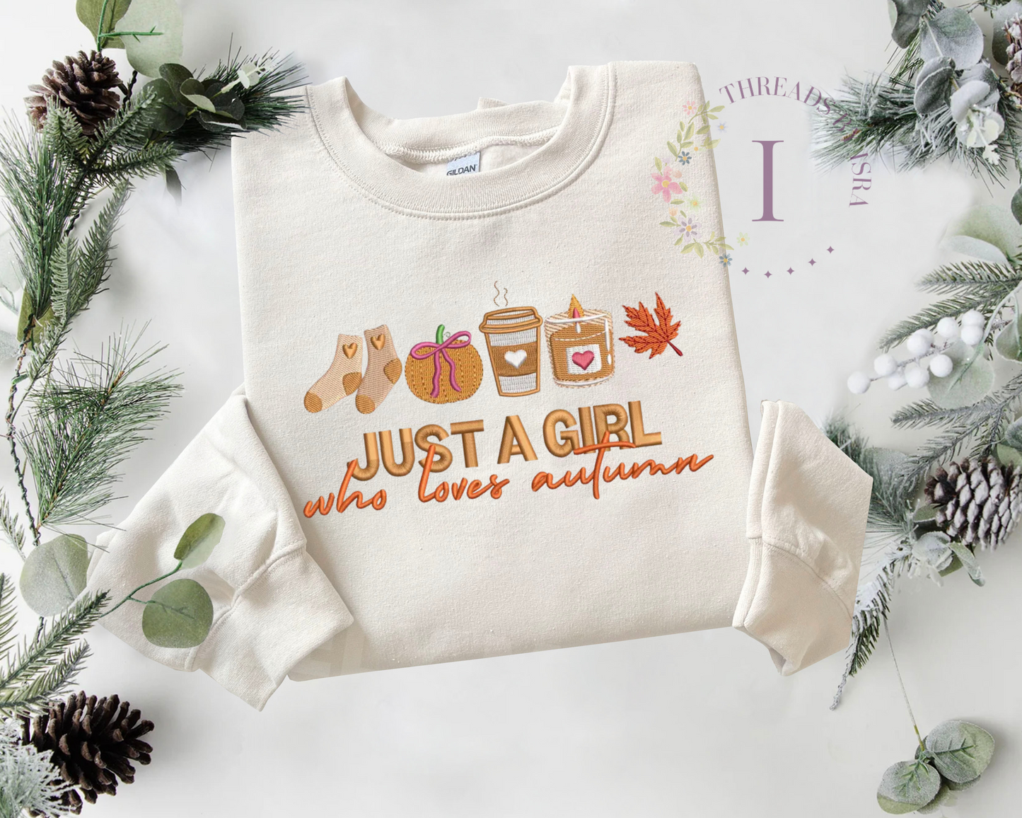 Just a Girl Who Loves Autumn Embroidered Sweatshirt - Cozy Fall Aesthetic Crewneck or Hoodie