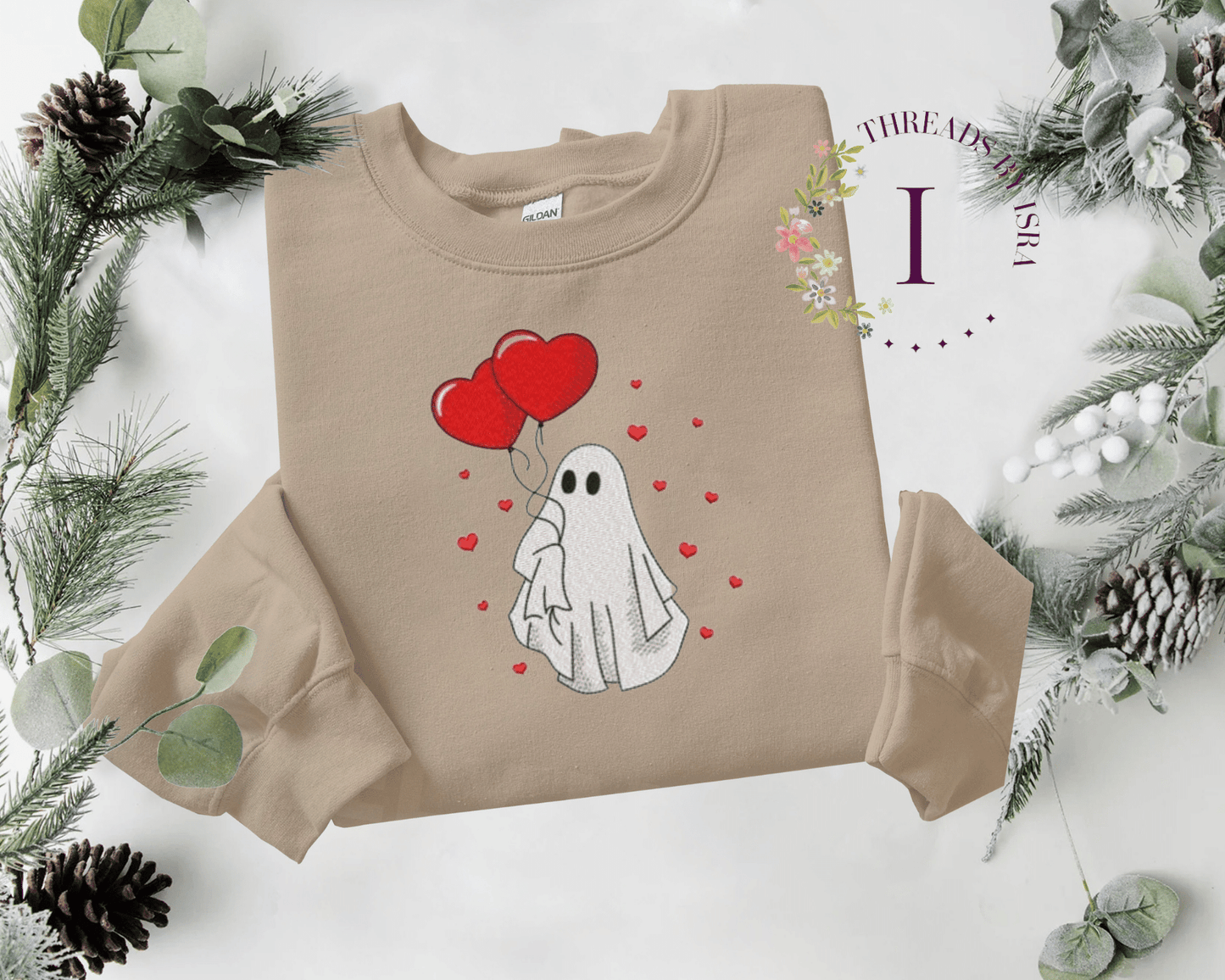 Valentines Day Ghost Embroidered Design - Unisex Sweatshirt/Hoodie