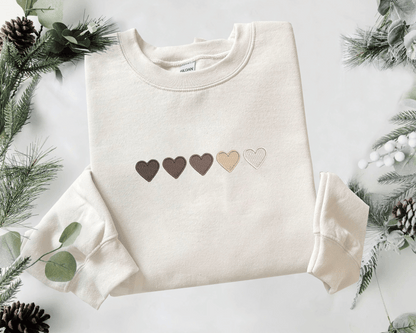 Gradient Dark Brown Hearts Embroidered Sweatshirt/Hoodie - Comfortable Lightweight Pullover Crewneck