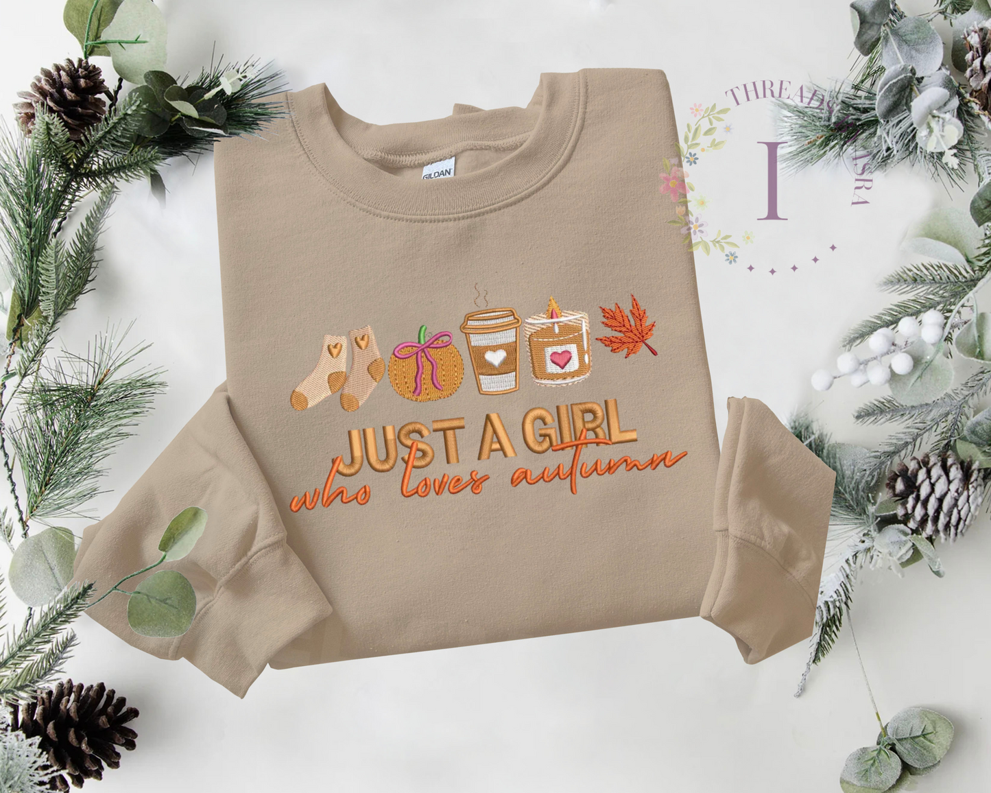 Just a Girl Who Loves Autumn Embroidered Sweatshirt - Cozy Fall Aesthetic Crewneck or Hoodie