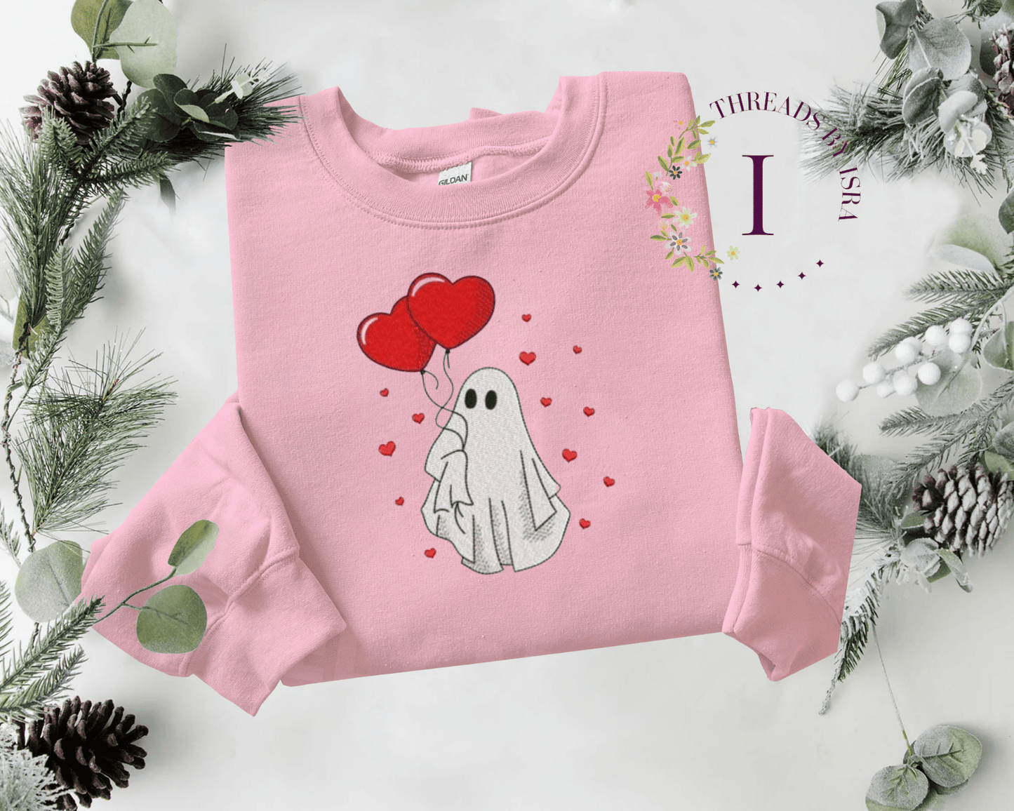 Valentines Day Ghost Embroidered Design - Unisex Sweatshirt/Hoodie