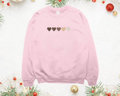 Gradient Dark Brown Hearts Embroidered Sweatshirt/Hoodie - Comfortable Lightweight Pullover Crewneck