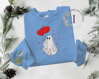 Valentines Day Ghost Embroidered Design - Unisex Sweatshirt/Hoodie