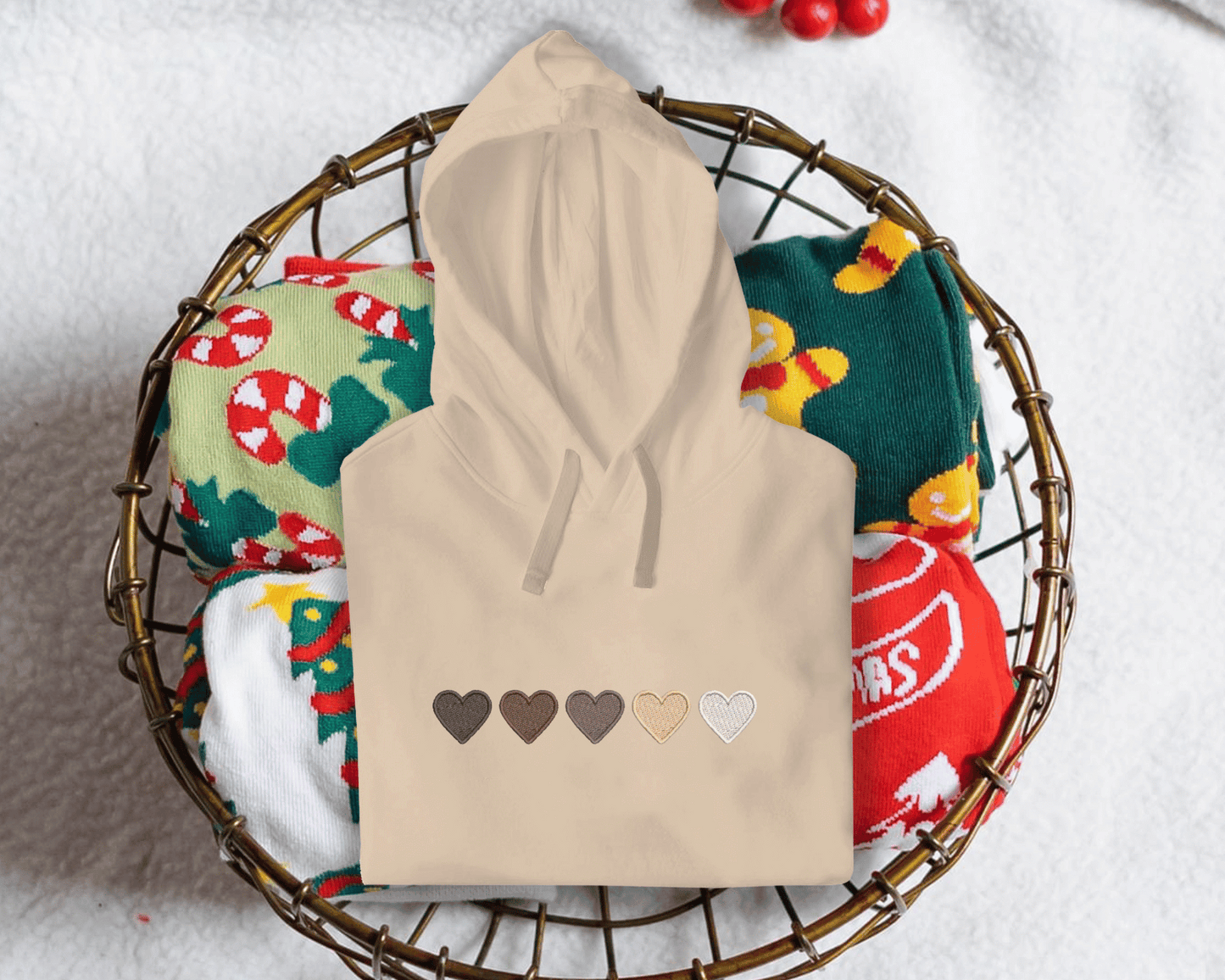 Gradient Dark Brown Hearts Embroidered Sweatshirt/Hoodie - Comfortable Lightweight Pullover Crewneck