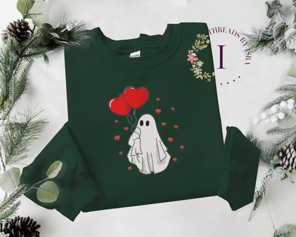 Valentines Day Ghost Embroidered Design - Unisex Sweatshirt/Hoodie