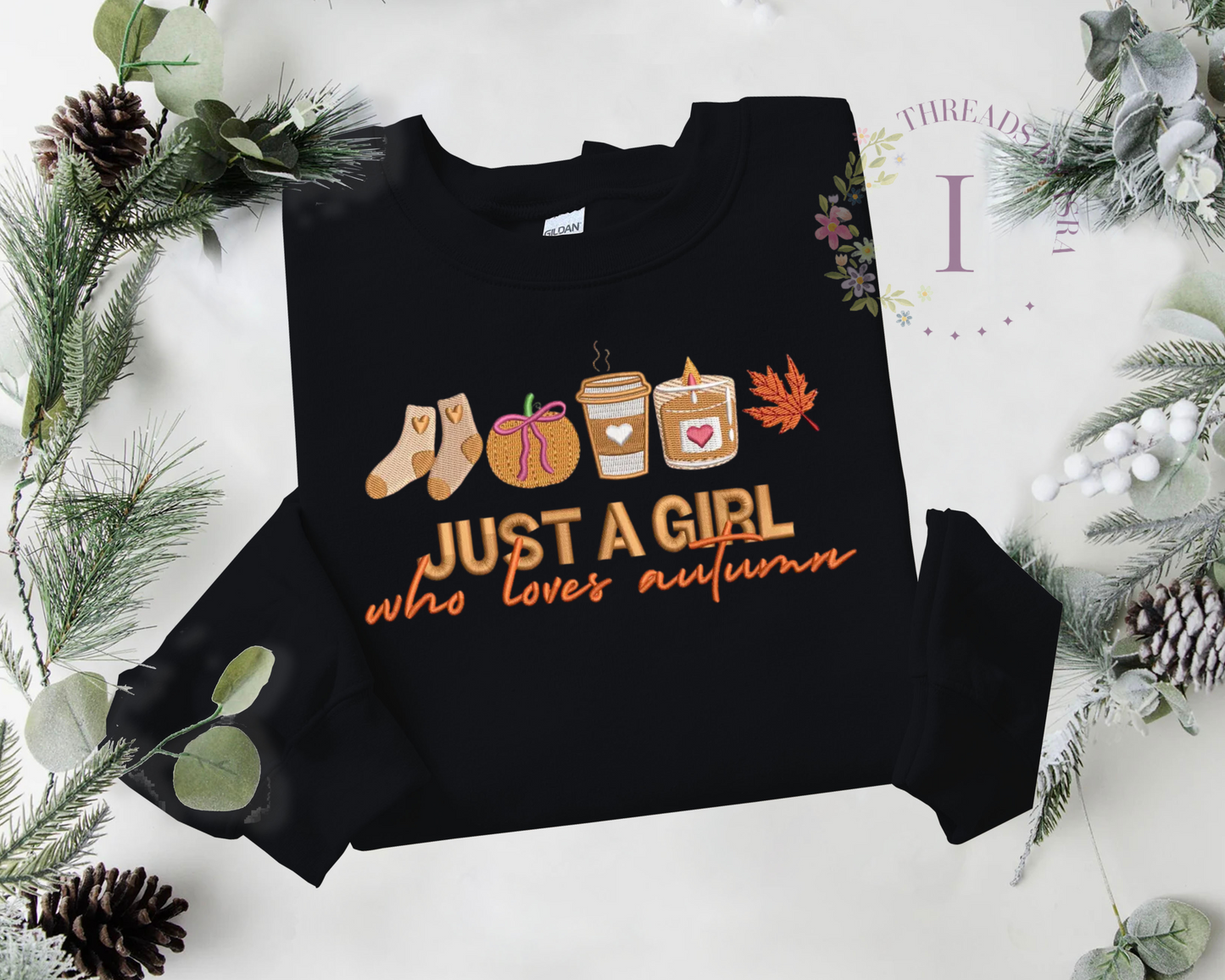 Just a Girl Who Loves Autumn Embroidered Sweatshirt - Cozy Fall Aesthetic Crewneck or Hoodie