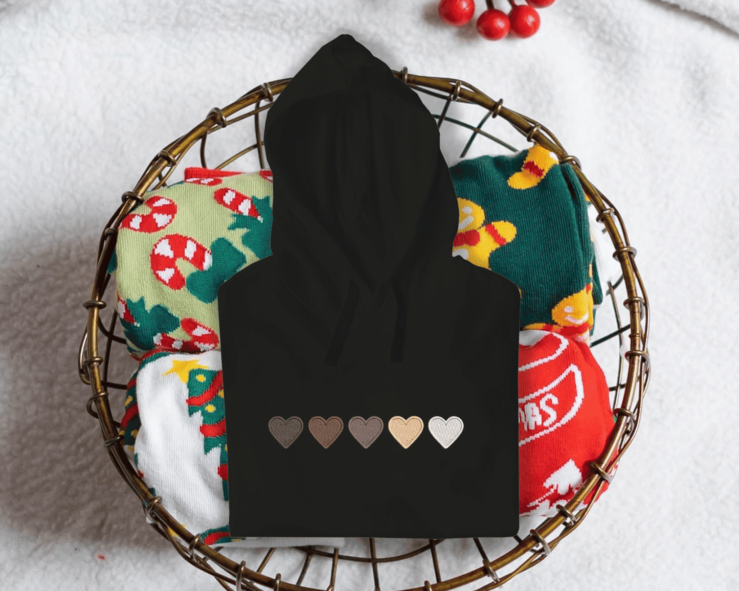 Gradient Dark Brown Hearts Embroidered Sweatshirt/Hoodie - Comfortable Lightweight Pullover Crewneck