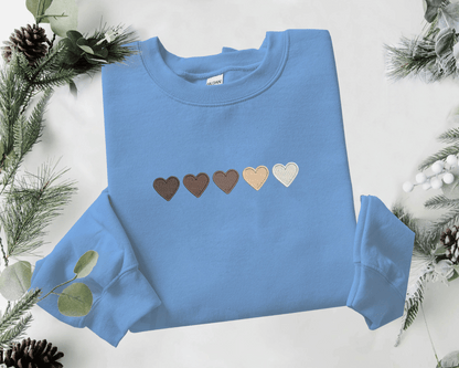 Gradient Dark Brown Hearts Embroidered Sweatshirt/Hoodie - Comfortable Lightweight Pullover Crewneck