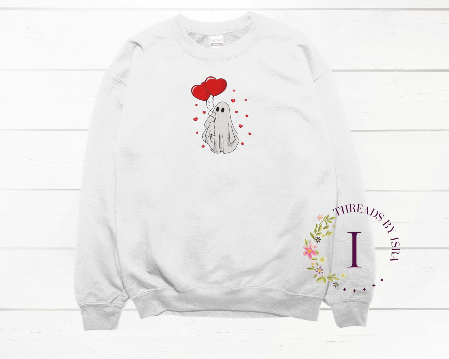 Valentines Day Ghost Embroidered Design - Unisex Sweatshirt/Hoodie