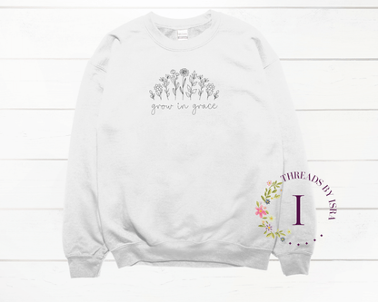 "Grow in Grace" Wildflowers Embroidered Floral Design - Unisex Sweatshirt/Hoodie