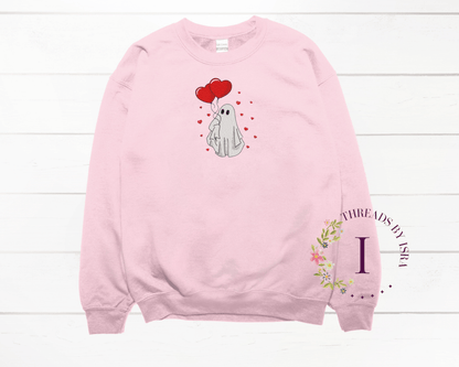 Valentines Day Ghost Embroidered Design - Unisex Sweatshirt/Hoodie