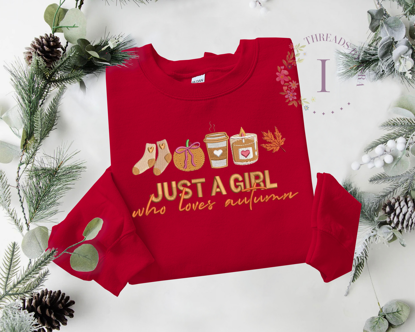 Just a Girl Who Loves Autumn Embroidered Sweatshirt - Cozy Fall Aesthetic Crewneck or Hoodie