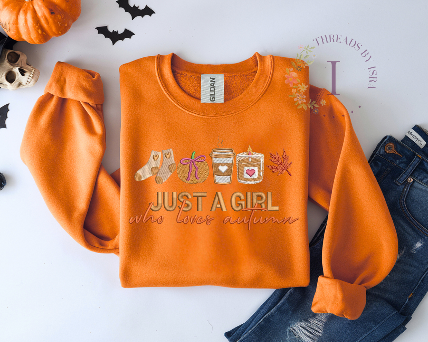 Just a Girl Who Loves Autumn Embroidered Sweatshirt - Cozy Fall Aesthetic Crewneck or Hoodie