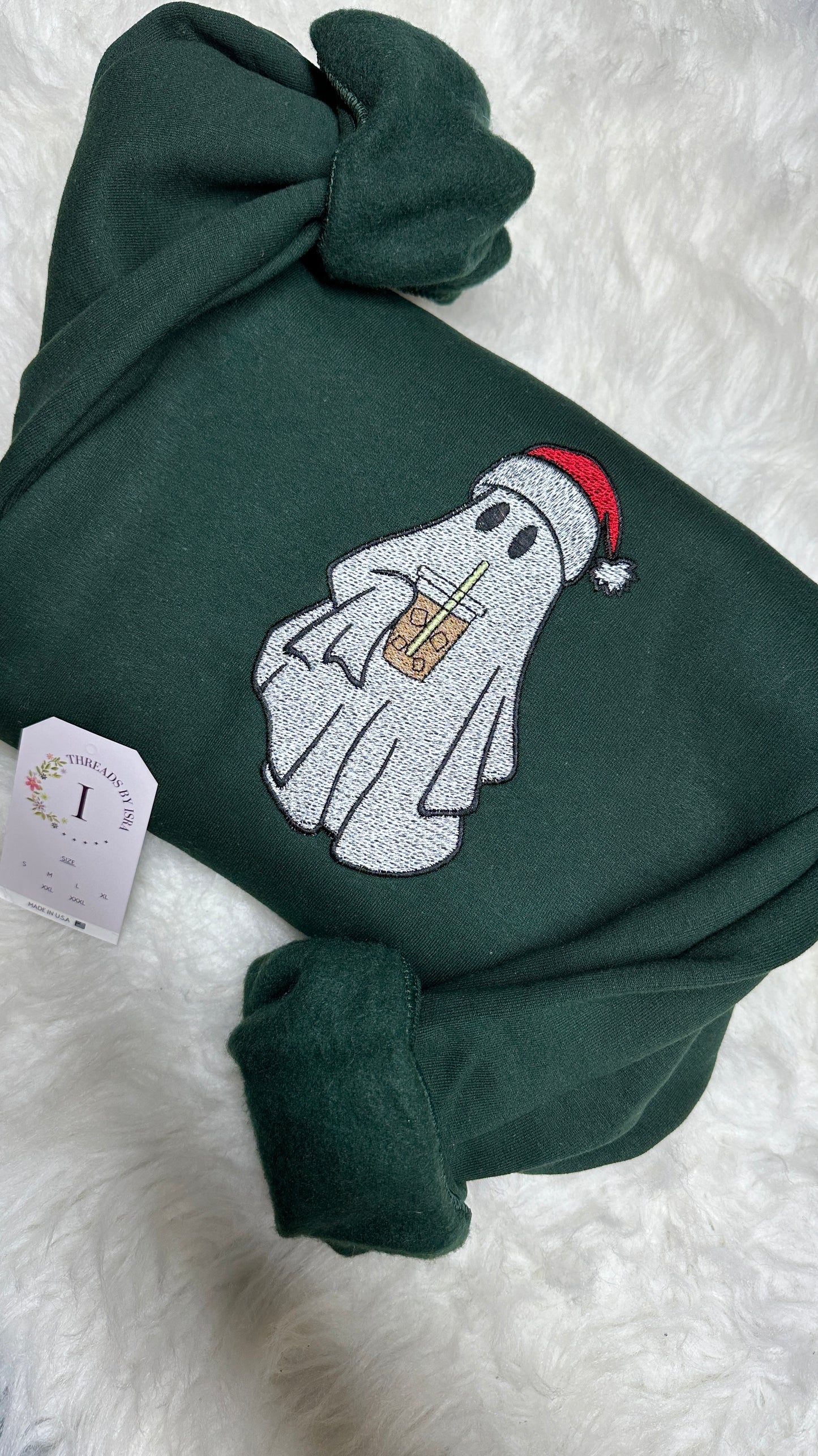 Christmas Ghost Iced Coffee Embroidered Sweatshirt/Hoodie