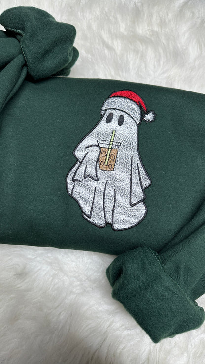 Christmas Ghost Iced Coffee Embroidered Sweatshirt/Hoodie