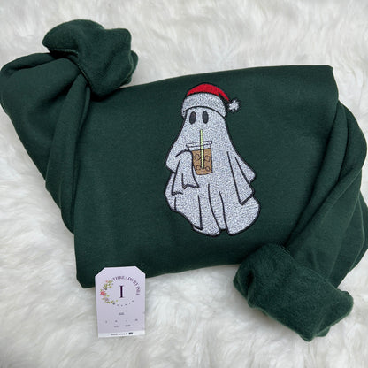 Christmas Ghost Iced Coffee Embroidered Sweatshirt/Hoodie