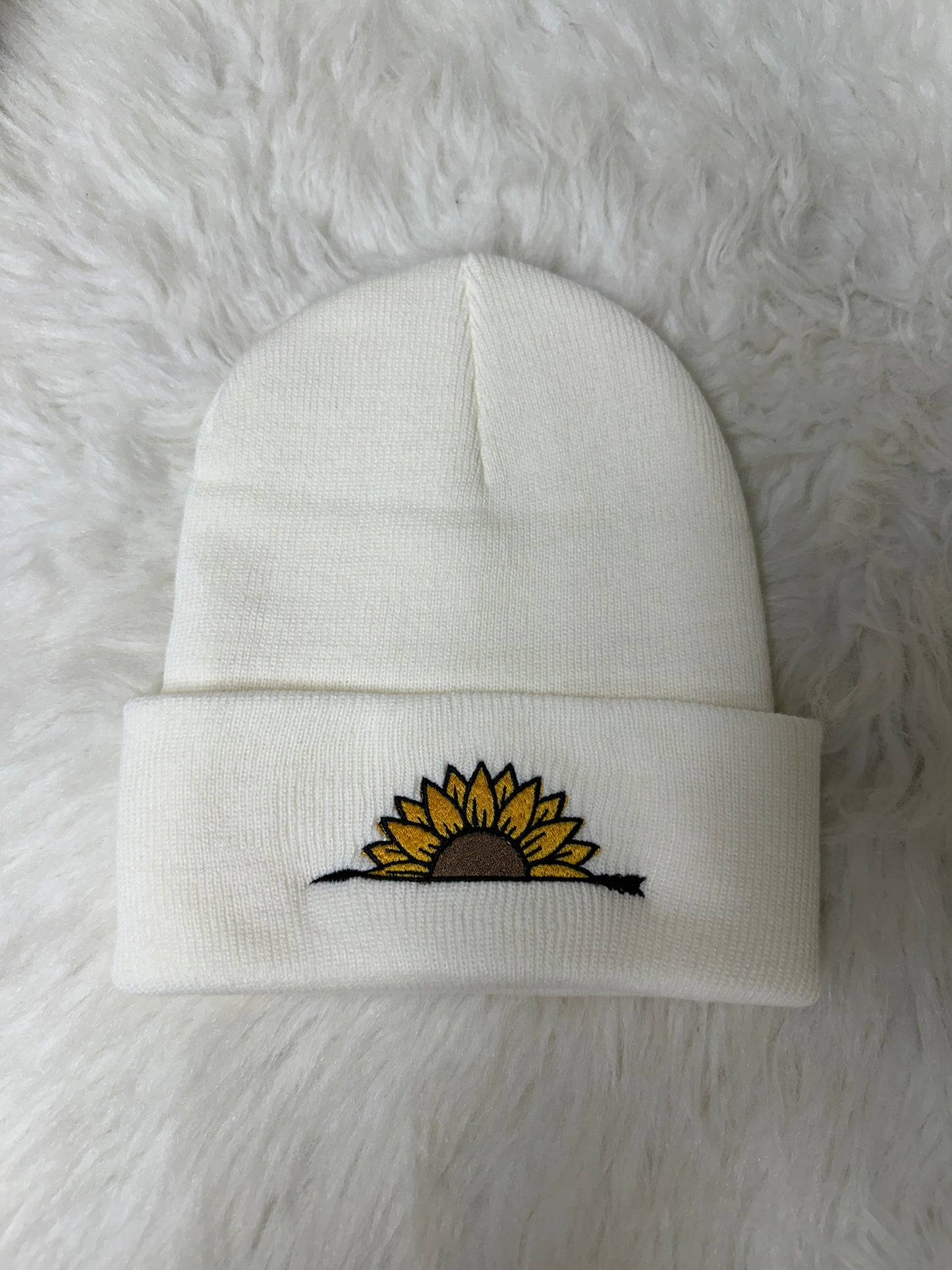 Handcrafted Sunflower & Arrow Embroidered Knit Beanie - Unisex One Size