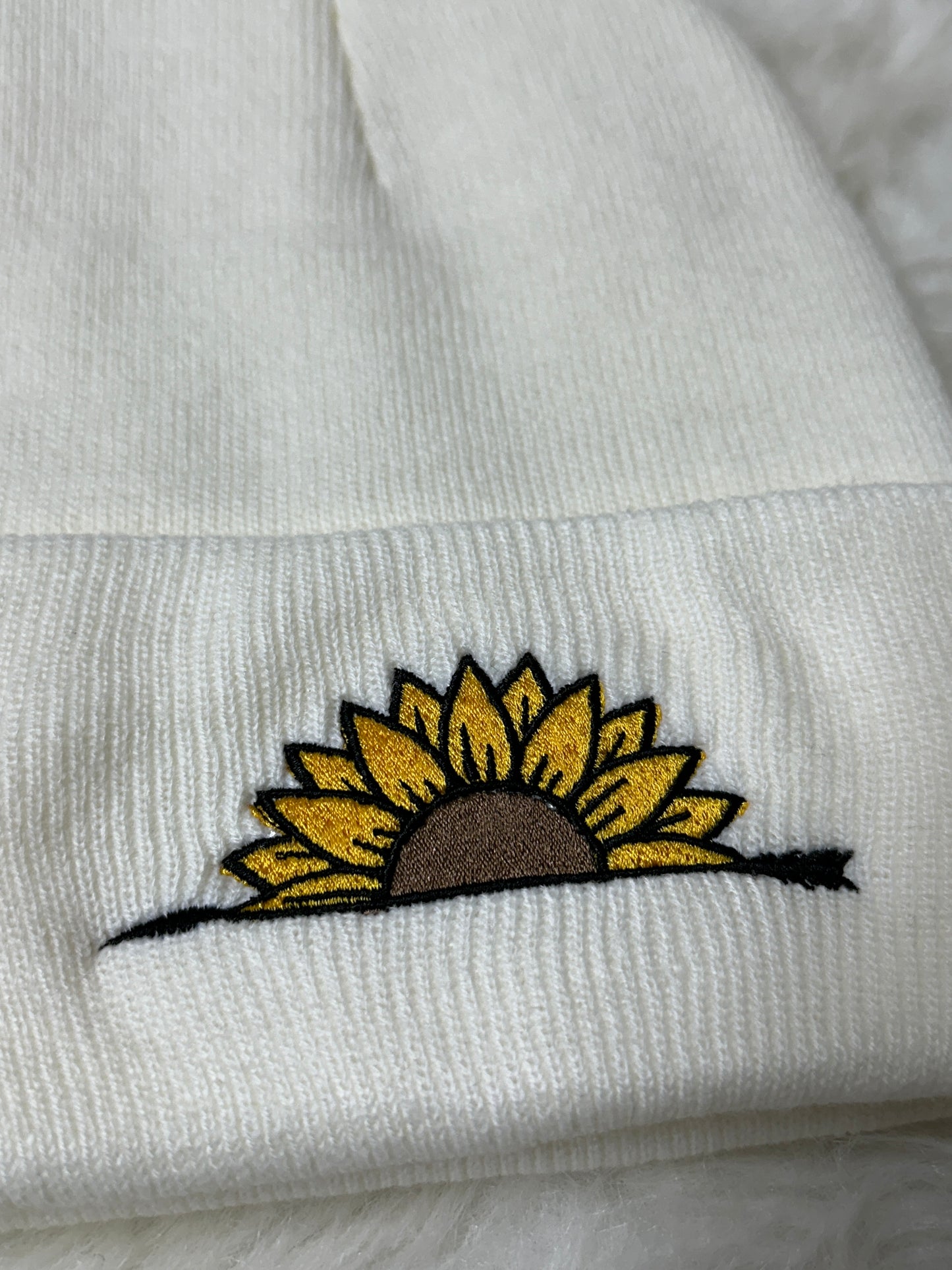 Handcrafted Sunflower & Arrow Embroidered Knit Beanie - Unisex One Size