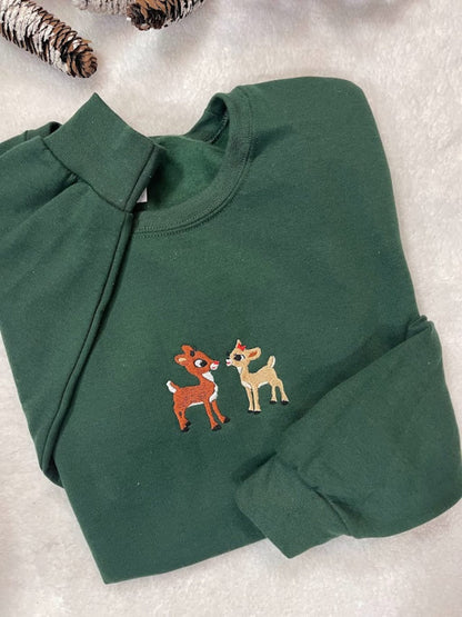 Embroidered Christmas Reindeer & Friend Sweatshirt/Hoodie