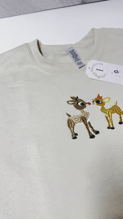 Embroidered Christmas Reindeer & Friend Sweatshirt/Hoodie