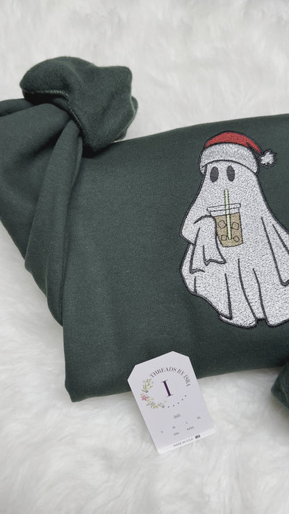 Christmas Ghost Iced Coffee Embroidered Sweatshirt/Hoodie