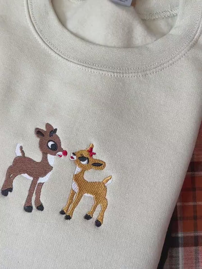 Embroidered Christmas Reindeer & Friend Sweatshirt/Hoodie